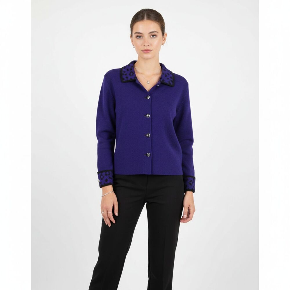 San Remo Vintage Purple & Black Knit Button Up Cardigan Sweater M
